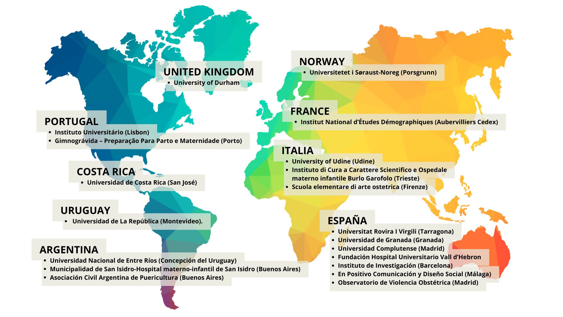 The infographic displays a world map highlighting the countries and entities participating in the project. The map is designed to visually represent the global scope of the project, with labels or legends identifying each participating country and entity.